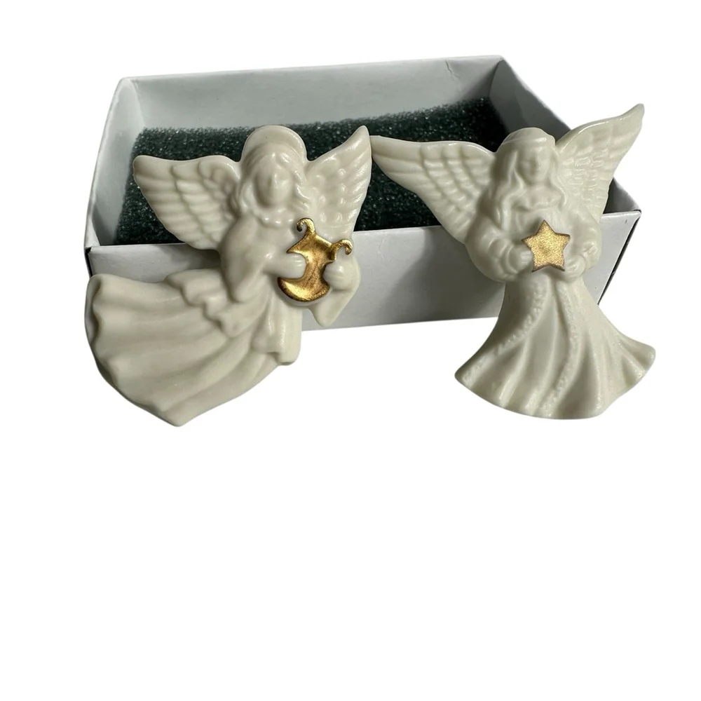 Lenox Vintage Angel Porcelain Brooch Pins Set Of 2 Angel Star & Angel Harp - Picture 2 of 8